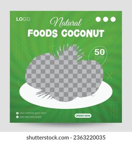 Coconut food social media post design , square size template