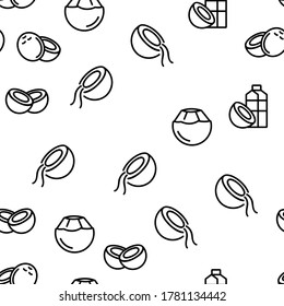 Coconut Food Vector Seamless Pattern Thin Line Illustration