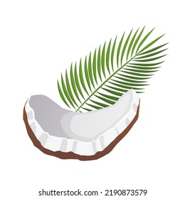 Coconut Fruit Cartoon. Coco Milk, Green Leaf, Palm, Tropical Drink Coconut Fruit Vector Illustration