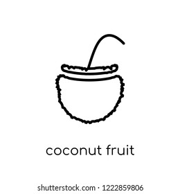 coconut fruit drink with straw icon. Trendy modern flat linear vector coconut fruit drink with straw icon on white background from thin line Brazilian icons collection, outline vector illustration