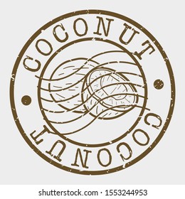Coconut Fruit Food Stamp Postal. Doodle Silhouette Seal. Round Design. Juice Vector Icon. Design Retro Taste Flavor.