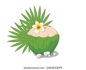 Coconut fruit fresh with flower and leaf. Summer holiday on white background. EPS 10 vector illustration. Easily edit as you wish with vector files (EPS or AI)
