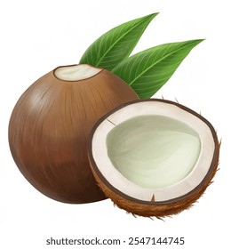 Coconut fruit. Fresh fruit for good health. Vector illustration on background white.