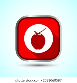 Coconut fruit icon design illustration, Organic fruit icon sign for apps and websites, Red Shadow Button Design