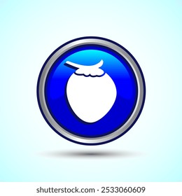 Coconut fruit icon design illustration, Organic fruit icon sign for apps and websites, Blue Color Round Button Design