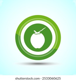 Coconut fruit icon design illustration, Organic fruit icon sign for apps and websites, Green Color Button Design