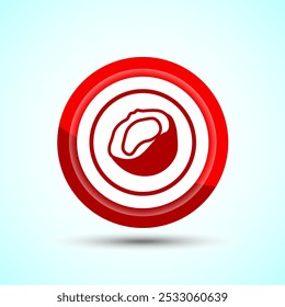 Coconut fruit icon design illustration, Organic fruit icon sign for apps and websites, Red Color Button Design