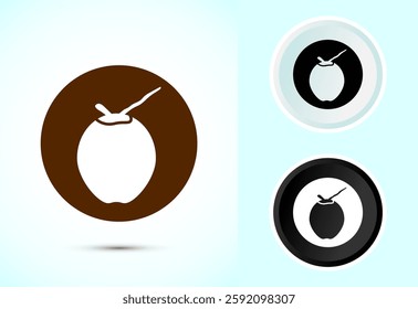 Coconut fruit icon design illustration, Organic fruit icon sign for apps and websites, Color black and white