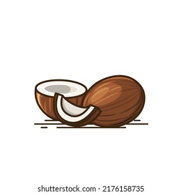 Coconut fruit icon with pieces of Brown coconut vector illustration