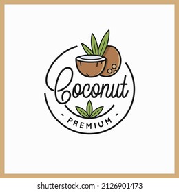 Coconut fruit logo. Rounded line logo of coconut slice on white background