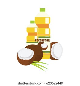 coconut fruit and coconut oil concept. vector illustration