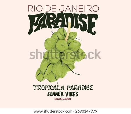 Coconut fruit print design for t shirt print, poster, sticker, background and other uses. Rio de janeiro design. tropical paradise. 