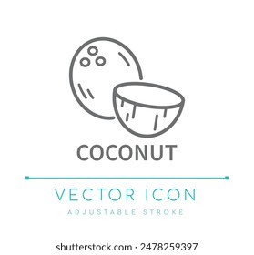 Coconut Fruit Scent Line Icon, Food Flavor Symbol, Candle and Soap Fragrance Vector Symbol, Cosmetics Perfume Ingredient Logo Label 