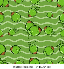 Coconut Fruit Seamless Pattern in Cartoon Style. Perfect For Background, Backdrop, Wallpaper and Cover Packaging. Vector Illustration.