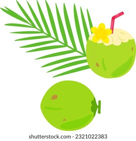 Coconut fruit and a straw, coconut juice