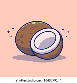 Ilustración de icono del vector de frutas de coco. Coco y trozos de coco. Icono Fruta Concepto Blanco Aislado. Estilo de caricatura plano adecuado para Web Landing Page, banner, volante, adhesivo, tarjeta