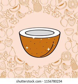 coconut fruits nutrition background pattern drawing color