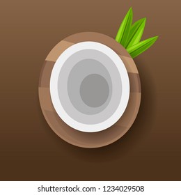 Coconut fruits poster in cartoon style. Depicting whole and half. fresh juicy. Vector illustration.