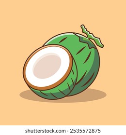 Ícone verde do vetor dos desenhos animados de coco Ilustração. natureza da fruta Ícone do objeto Conceito Vetor Premium Isolado. Estilo de Desenho Animado Plano
