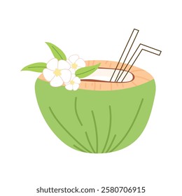 coconut. green coconut. drinking coconut. A tropical fruit. coconut grew on a palm tree. milk. an exquisite cocktail. a fruit painted in a flat style. vector. delicious milk.