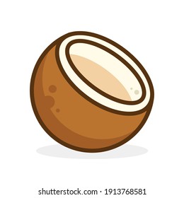 Coconut, half friit. Vector illustration cartoon flat icon isolated on white. 8 eps