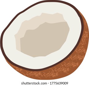 Coco, media fruta. Icono plano de dibujos animados aislado en blanco.