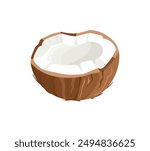Coconut half  isolated on white background. Vector icon. Cartoon flat illustration.