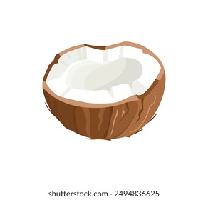 Coconut half  isolated on white background. Vector icon. Cartoon flat illustration.