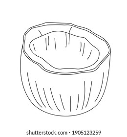 Coconut half line art illustration. White isolated vector stock illustration (EPS10). 
