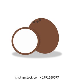 Coconut and halved coconut icon, flat design, vector illustration on green background.