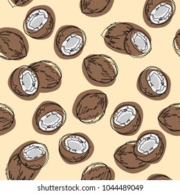 Coconut hand draw vector seamless pattern. Good for backdrop, textile, wrapping paper, wall posters.