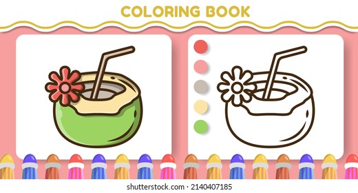 coconut hand drawn cartoon doodle coloring book for kids