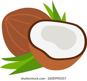 Coconut - hand drawn illustration, flat cartoon vector sketch. Simple children's drawing.
