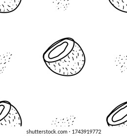 Coconut hand drawn vector seamless pattern. Outline monochrome texture made in doodle style.Fruit 
background for package, merch, wallpaper, menu and other design.