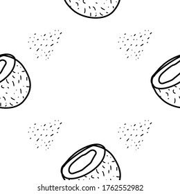 Coconut hand drawn vector seamless pattern. Outline monochrome texture made in doodle style.Fruit 
background for package, merch, wallpaper, menu and other design.