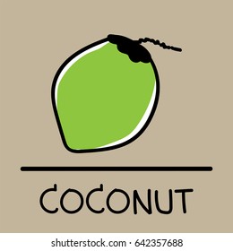 Coconut hand-drawn style, drawing, hand drawn,  illustration.