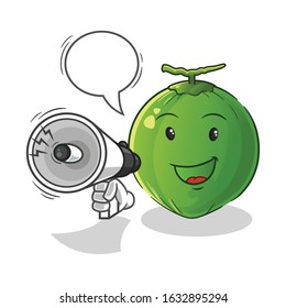 coconut holding handy loudspeaker with bubble cartoon. cute chibi cartoon mascot vector