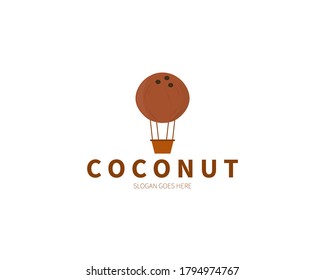 Coconut Hot Air Balloon Logo Concept. Vector Design Illustration. Symbol and Icon Vector Template.