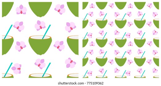 Coconut and ice cream seamless pattern on transparent background