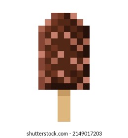 Coconut ice cream stick pixel art. Vector illustration.