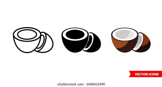 Coconut icon of 3 types: color, black and white, outline. Isolated vector sign symbol.