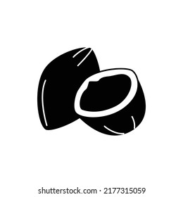 Coconut icon in black flat glyph, filled style isolated on white background