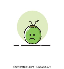Coconut icon cute vector illustration sad expression