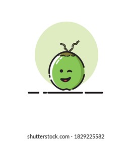 Coconut icon cute vector illustration eye wink expression