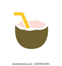 coconut icon, drink, tube, vector illustration