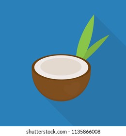 coconut icon in flat style with long shadow, isolated vector illustration on blue transparent background