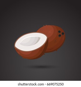 Coconut icon isolated on black background. Vector art.