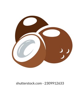 Coconut icon isolated on white background. Cartoon style. Vector illustration