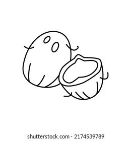 Icono de coco en el icono de estilo de línea, aislado en el fondo blanco