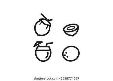 coconut icon line vector design set
